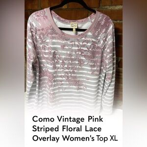 Como Vintage long sleeve Pink Striped Women's Top XL